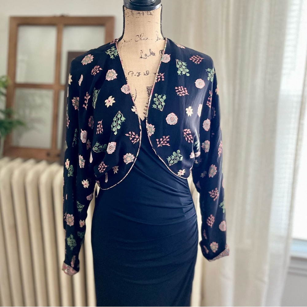 Vintage Ditsy Floral Black Bolero MCM Jacket
